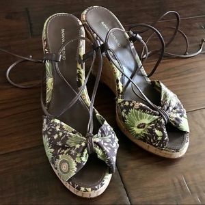 Banana Republic Patterned Ankle Tie Cork Wedge